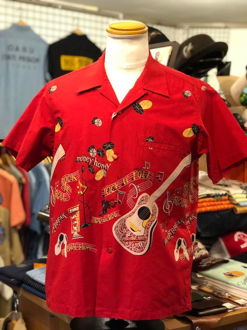 STAR OF HOLLYWOOD OPEN SHIRT ROCKNROLL GUITAR RED