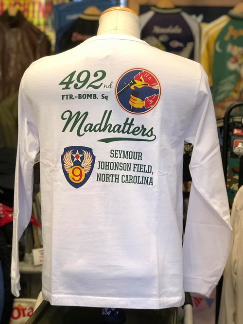 BUZZ RICKSONS L/S Tee 492nd FTR-BONB.SQ. WHITE