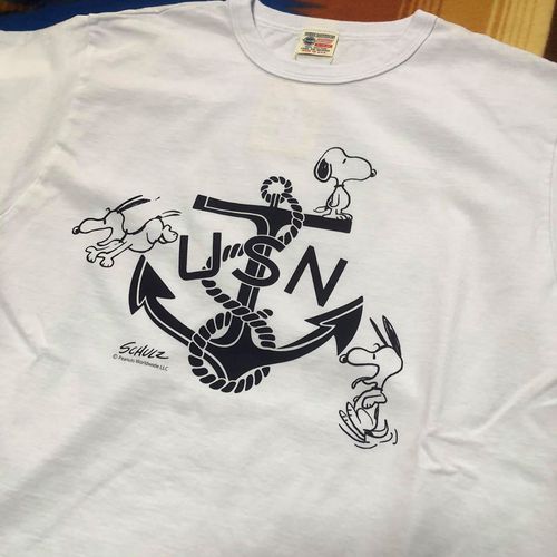 BUZZ RICKSONS × PEANUTS S/S T-SHIRT SNOOPY ”U.S.N. WHITE