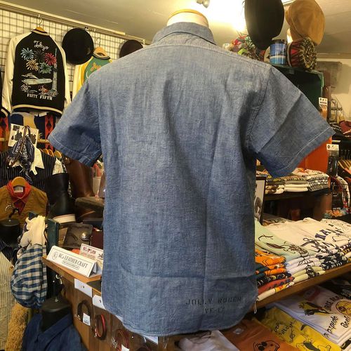BUZZ RICKSONS BLUE CHAMBRAY S/S WORK SHIRT ”JOLLY ROGERS”