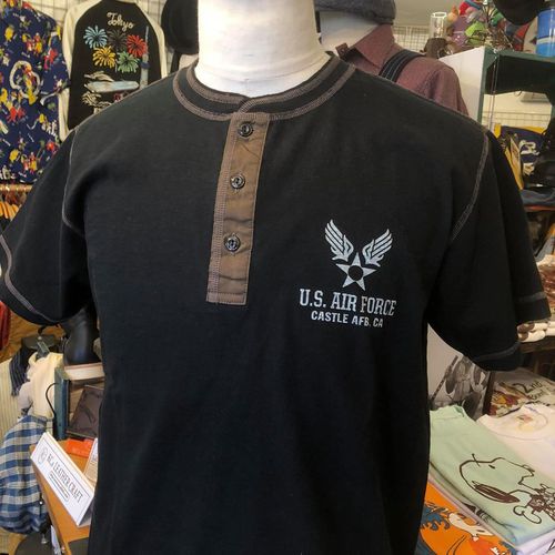 BUZZ RICKSONS HENLEY NECK Tee ”U.S. AIR FORCE” BLACK