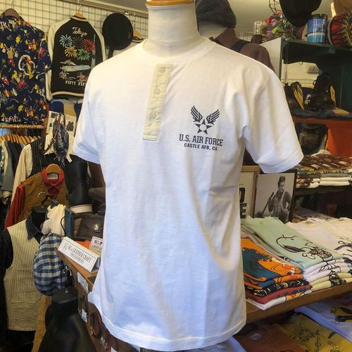 BUZZ RICKSONS HENLEY NECK Tee ”U.S. AIR FORCE” WHITE