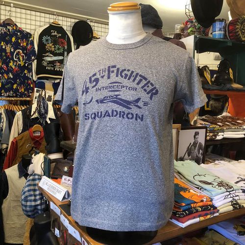 BUZZ RICKSONS SLUB YARN S/S Tee ”45th FTR INTCP.SQ.”GY
