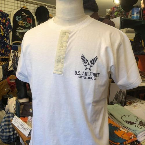 BUZZ RICKSONS HENLEY NECK Tee ”U.S. AIR FORCE” WHITE
