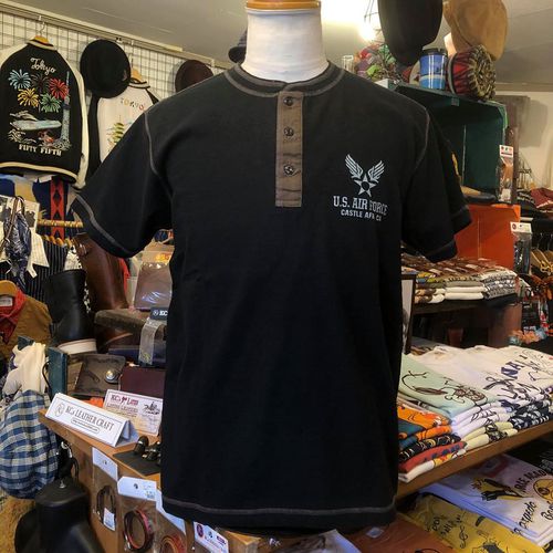 BUZZ RICKSONS HENLEY NECK Tee ”U.S. AIR FORCE” BLACK