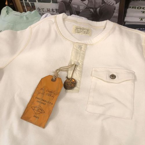 FICTION ROMANCE HEAVY COTTON S/S HENLEY NECK T-SHIRT WHITE