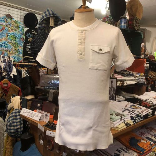FICTION ROMANCE HEAVY COTTON S/S HENLEY NECK T-SHIRT WHITE