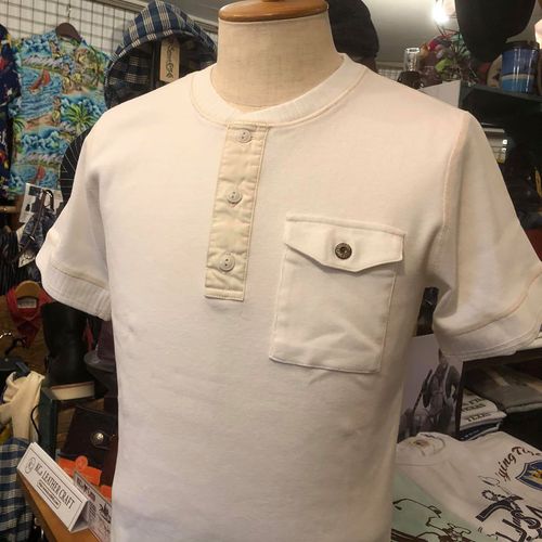 FICTION ROMANCE HEAVY COTTON S/S HENLEY NECK T-SHIRT WHITE