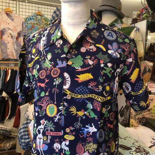 SUN SURF SP S/S HAWAIIAN SHIRT ”ONE PUKA PUKA”NAVY