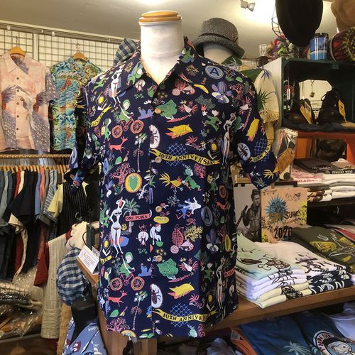 SUN SURF SP S/S HAWAIIAN SHIRT ”ONE PUKA PUKA”NAVY