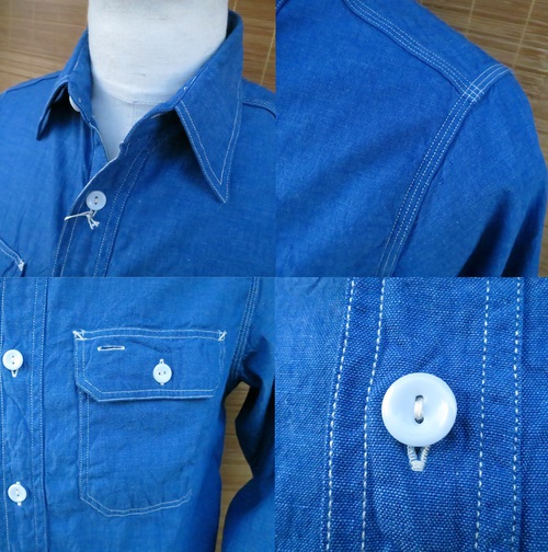 SUGAR CANE VAT DYE CHAMBRAY  L/S WORK SHIRT SC25513-125/BLUE