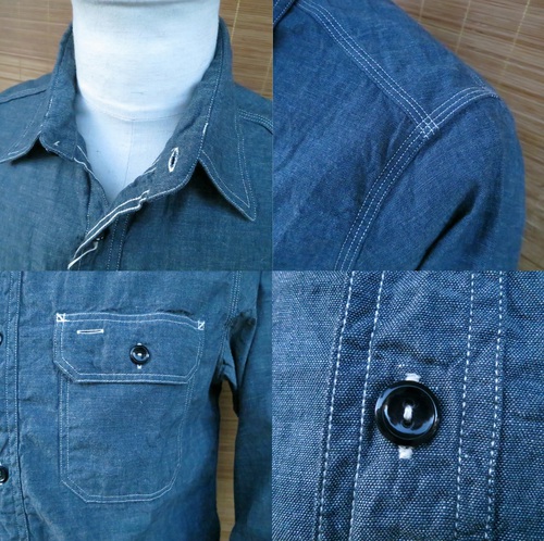 SUGAR CANE VAT DYE CHAMBRAY  L/S WORK SHIRT SC25513-128/NAVY