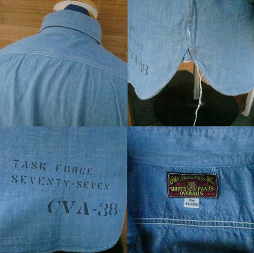 BUZZ RICKSONS BLUE CHAMBRAY L/S WORK SHIRT 『CVA-38』STENCIL