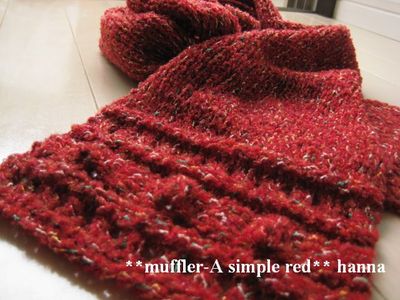 muffler-A simple red 編み終わり♪