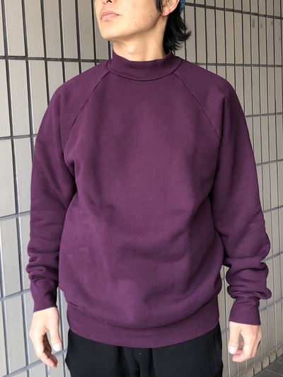 les tien　レスティエン　mock neck raglan　ハイネックスウェット　水色　ケリーグリーン　黒　エンジ