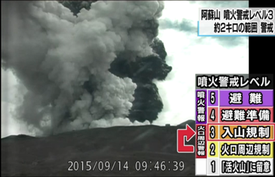阿蘇山で噴火発生 警戒レベル3・。・