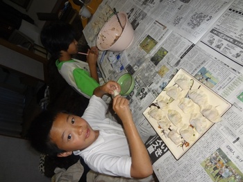 子供と海老餃子作る℃~