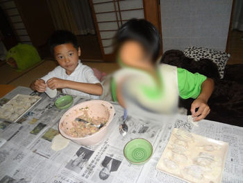 子供と海老餃子作る℃~