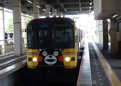 熊本電鉄・01形くまモン電車に乗車