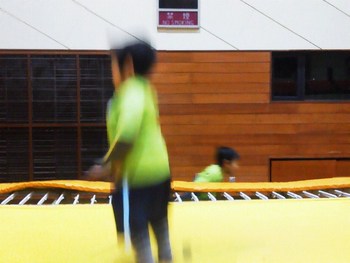 やっとトランポリンを見学できました。